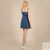 Платье Короткое с джинсовым эффектом V-образный вырез с бантиком L синий