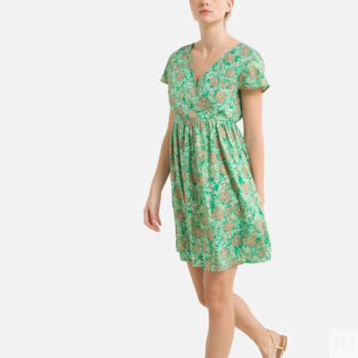 Платье Короткое расклешенное эластичный пояс M зеленый