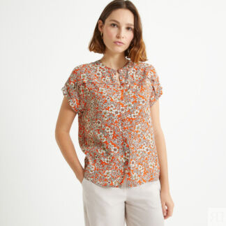 Блузка с круглым вырезом цветочным принтом короткими рукавами  46 (FR) - 52