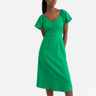 Платье Длинное с короткими рукавами XS зеленый