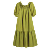 Платье Длинное круглый вырез короткие рукава с напуском 44 зеленый