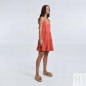 Платье На пуговицах расклешенное с бантиком на спинке M оранжевый