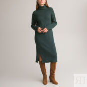 Платье-миди прямое из трикотажа длинные рукава  52/54 зеленый