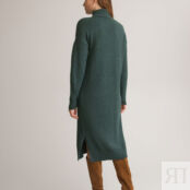 Платье-миди прямое из трикотажа длинные рукава  52/54 зеленый
