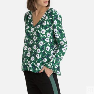 Блузка С принтом и V-образным вырезом длинные рукава XS зеленый