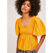 Блузка С короткими рукавами квадратным вырезом и сборками S желтый