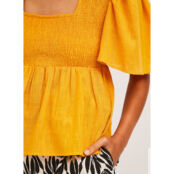 Блузка С короткими рукавами квадратным вырезом и сборками S желтый