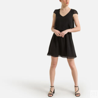 Платье С короткими рукавами и V-образным вырезом 46 черный