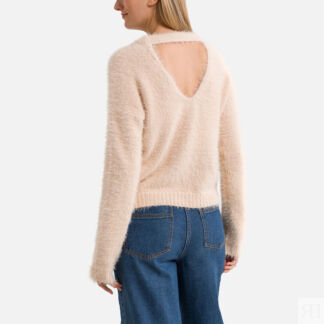 Пуловер из трикотажа с начесом круглый вырез  XS бежевый