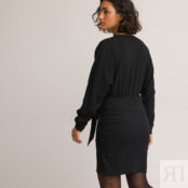Платье С запахом короткое кружевные вставки 44 черный