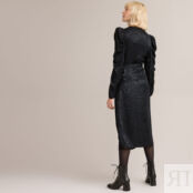Платье Жаккардовое с запахом длина миди 52 черный