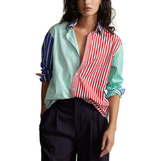 Рубашка прямая в разноцветную полоску  38 (FR) - 44 (RUS) синий