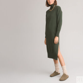 Платье-пуловер воротник с отворотом длинные рукава  XXL зеленый