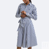 Платье-рубашка В полоску с длинными рукавами длина миди 44 синий