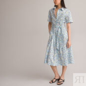 Платье-рубашка Расклешенное длинное с принтом цветы 42 разноцветный