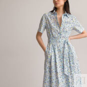 Платье-рубашка Расклешенное длинное с принтом цветы 42 разноцветный