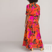 Платье Длинное прямого покроя с цветочным принтом 58 каштановый