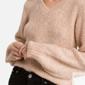 Пуловер с V-образным вырезом длинными рукавами  M бежевый
