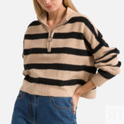 Пуловер с воротником-стойкой из объемного трикотажа  XS черный