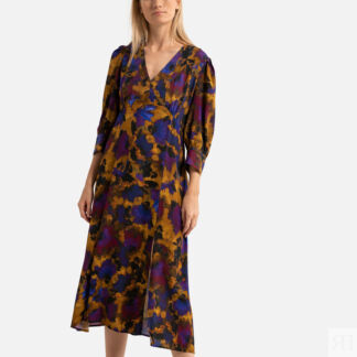 Платье длинное с принтом и шлицей рукава 34  3(L) фиолетовый