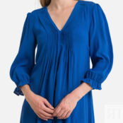 Платье Короткое с плиссировкой V-образный вырез рукава 34 XL синий