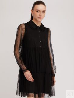 Ярусное платье-рубашка из сетки с отложным воротником zolla