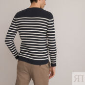 Пуловер В полоску в морском стиле с круглым вырезом XL синий