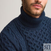 Пуловер с длинным воротником из плетеного трикотажа M синий