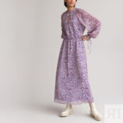 Платье Длинное с воротником-стойкой и напускными рукавами с принтом 44 фиол