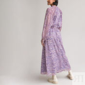 Платье Длинное с воротником-стойкой и напускными рукавами с принтом 44 фиол