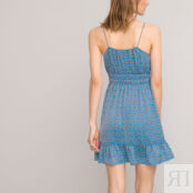 Короткое Платье на тонких бретелях из сатиновой ткани 50 синий