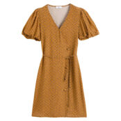 Платье Короткое с запахом короткие рукава с принтом 46 желтый