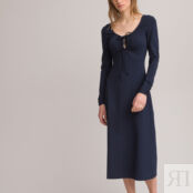 Платье С V-образным вырезом спереди и на спинке и длинными рукавами 42 сини