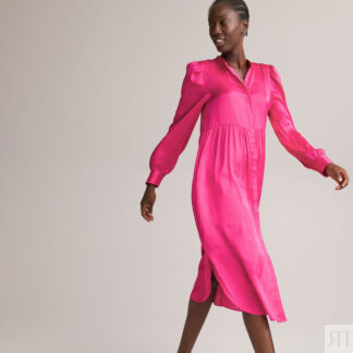 Длинное Платье-рубашка с длинными рукавами 40 розовый
