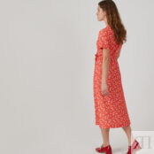 Платье с запахом с цветочным принтом длина миди 34  L красный