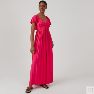 Платье-макси длинное рукава с воланами  54 розовый