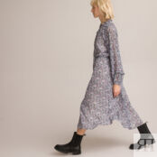 Платье Длинное с воротником-стойкой вставка из воланов 42 разноцветный