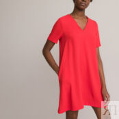 Платье Короткое с V-образным вырезом короткие рукава 40 красный