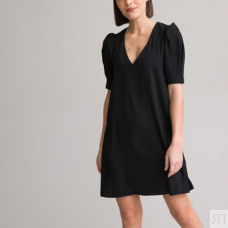 Платье Короткое с V-образным вырезом короткие рукава 52 черный