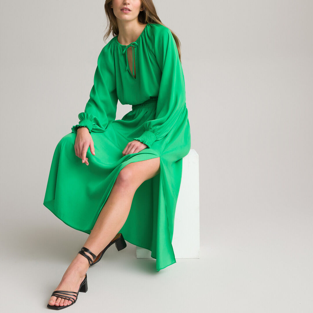 Платье-макси Длинное вставки со сборками 50 зеленый