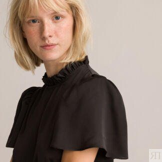 Платье Короткое воротник-стойка с воланом короткие рукава 48 черный