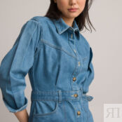 Платье-рубашка Длинное из джинсовой ткани с длинными рукавами 40 синий