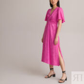 Платье Длинное с перекрестным покроем из жаккардовой ткани 40 розовый