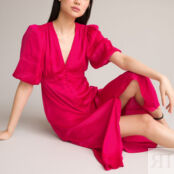 Платье Длинное расклешенное короткие рукава с напуском 48 розовый