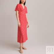 Платье Длинное расклешенное с принтом цветы 50 красный