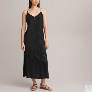 Платье Длинное в стиле нижнего белья тонкие бретели 46 черный