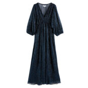 Платье С V-образным вырезом рукава с напуском блестящий трикотаж 42 синий