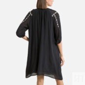 Платье Короткое с вышивкой рукава 34 1(S) черный