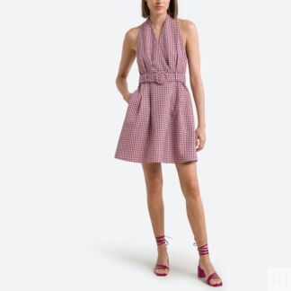 Платье Короткое без рукавов с поясом V-образный вырез 3(L) розовый