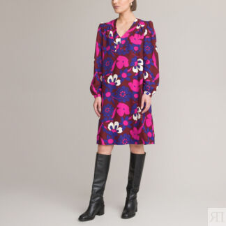Платье Прямое средней длины с цветочным принтом 42 фиолетовый